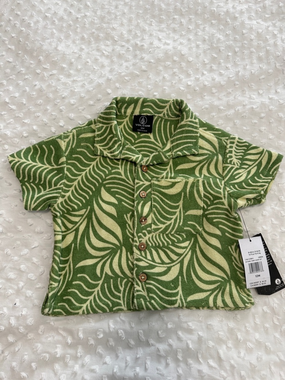 Volcom Vacation Surf Skater Boho  Cabana Beach Green/Cream Leaf Print Set Sz12M - Picture 3 of 11